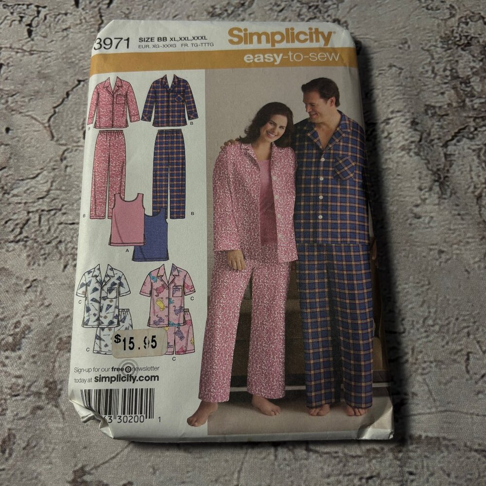 Simplicity Easy-to-Sew 3971 BB for Unisex Pajamas and Tank